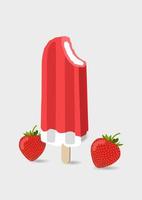 frysta is grädde ikon vektor illustration med jordgubbar. röd och vit Färg. efterrätt.