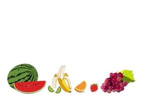 Früchte auf weißem Hintergrund. Menüvorlage. Wassermelone, Limette, Orange, Traube, Banane. vektor