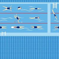 Schwimmer im Schwimmbad. Sport professionelles Schwimmbad mit Bahnen. leute schwimmen im öffentlichen schwimmbad, vektorillustrationssatz. nahtloses Muster. vektor
