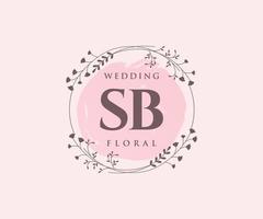 sb Initialen Brief Hochzeit Monogramm Logos Vorlage, handgezeichnete moderne minimalistische und florale Vorlagen für Einladungskarten, Datum speichern, elegante Identität. vektor