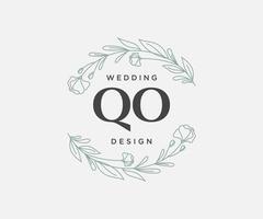 qo initialen brief hochzeitsmonogramm logos sammlung, handgezeichnete moderne minimalistische und florale vorlagen für einladungskarten, save the date, elegante identität für restaurant, boutique, café im vektor