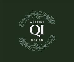 qi initialer brev bröllop monogram logotyper samling, hand dragen modern minimalistisk och blommig mallar för inbjudan kort, spara de datum, elegant identitet för restaurang, boutique, Kafé i vektor