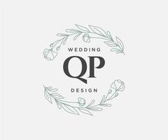 qp initialer brev bröllop monogram logotyper samling, hand dragen modern minimalistisk och blommig mallar för inbjudan kort, spara de datum, elegant identitet för restaurang, boutique, Kafé i vektor