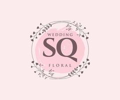 sq initialen brief hochzeit monogramm logos vorlage, handgezeichnete moderne minimalistische und florale vorlagen für einladungskarten, datum speichern, elegante identität. vektor