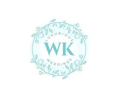 wk initialer brev bröllop monogram logotyper mall, hand dragen modern minimalistisk och blommig mallar för inbjudan kort, spara de datum, elegant identitet. vektor