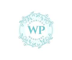 wp Initialen Brief Hochzeit Monogramm Logos Vorlage, handgezeichnete moderne minimalistische und florale Vorlagen für Einladungskarten, Datum speichern, elegante Identität. vektor