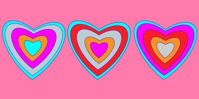 kärlek baner med årgång hjärtan i pastell färger design trend 2023. abstraktion figur. vektor