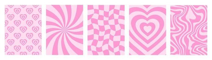 groovige romantische vertikale Hintergründe im Retro-Stil der 60er, 70er Jahre. Happy Valentinstag Grußkarte. Vektor-Illustration. rosa farben vektor