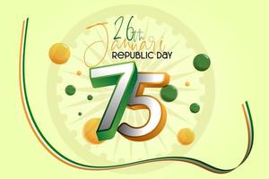 75 år Lycklig oberoende dag Indien vektor mall design Lycklig oberoende dag Indien. 3d ashoka chakra med indisk flagga 26: e av januari, republik dag firande av Indien