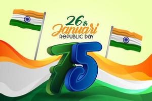 75-jähriger glücklicher Unabhängigkeitstag Indien Vektorschablonendesign glücklicher Unabhängigkeitstag Indien. 3d ashoka chakra mit indischer flagge 26. januar, feier des tages der republik von indien vektor