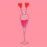 glas av champagne dekorerad för hjärtans dag. kärlek. Allt element är isolerat vektor