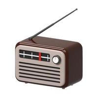 3D-realistisches braunes altes Retro-Vintage-Radio-Tuner-Empfänger-Symbol. Nationaler Weltradiotag. Cartoon-Stil-Vektor-Illustration isoliert auf weißem Hintergrund