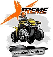 quad bike atv logo mit xtreme mountain adventure inschrift, isolierter hintergrund. vektor