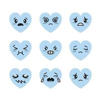 Reihe von blauen Herzen mit kawaii Emotionen. isolierte Herzsymbole auf weißem Hintergrund. Vektor-Illustration. vektor