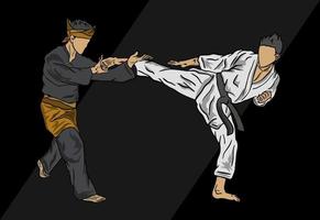 illustration von pencak silat gegen karatekämpfer muaythai figther vektor