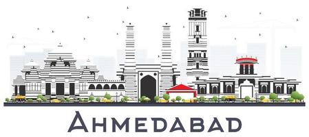 ahmedabad indien skyline der stadt mit farbigen gebäuden isoliert auf weiß. vektor
