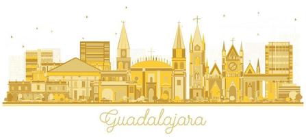 guadalajara mexiko city skyline silhouette mit goldenen gebäuden isoliert auf weiß. vektor