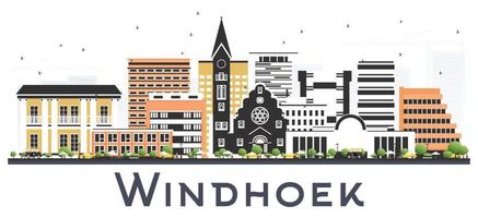 windhoek namibia city skyline mit farbigen gebäuden isoliert auf weiß. vektor