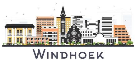 windhoek namibia stad horisont med Färg byggnader isolerat på vit. vektor