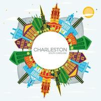 charleston söder Carolina stad horisont med Färg byggnader, blå himmel och kopia Plats. vektor