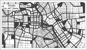 tianjin china stadtplan in schwarz-weißer farbe im retro-stil. Übersichtskarte. vektor