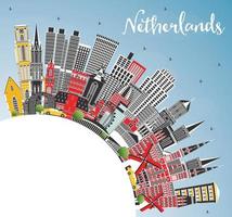 nederländerna horisont med grå byggnader, blå himmel och kopia Plats. vektor