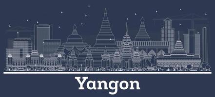 skizzieren sie die skyline von yangon myanmar mit weißen gebäuden. vektor