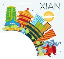xian Kina horisont med Färg byggnader, blå himmel och kopia Plats. vektor