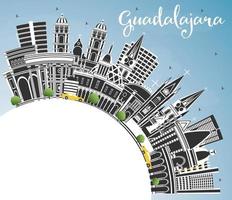 guadalajara mexiko city skyline mit farbigen gebäuden, blauem himmel und kopierraum. vektor