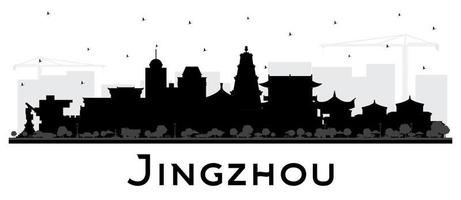 jingzhou china city skyline silhouette mit schwarzen gebäuden isoliert auf weiß. vektor