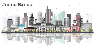 johor bahru malaysia city skyline mit grauen gebäuden und reflexionen isoliert auf weißem hintergrund. vektor