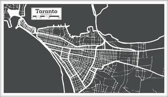 taranto italien stadtplan in schwarz-weißer farbe im retro-stil. Übersichtskarte.