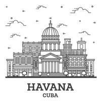 översikt havana kuba stad horisont med historisk byggnader isolerat på vit. vektor