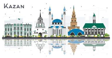 kazan ryssland stad horisont med Färg byggnader och reflektioner isolerat på vit. vektor