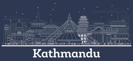 skizzieren sie die skyline von kathmandu nepal mit weißen gebäuden. vektor