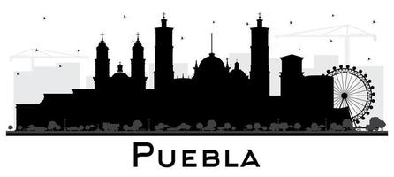 puebla mexico stad horisont silhuett med svart byggnader isolerat på vit. vektor