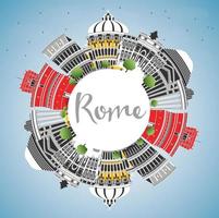 rom italien stadtskyline mit farbigen gebäuden, blauem himmel und kopierraum. vektor