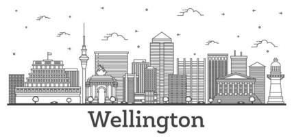 översikt wellington ny zealand stad horisont med modern och historisk byggnader isolerat på vit. vektor