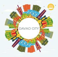 davao city philippinen skyline mit farbigen gebäuden, blauem himmel und kopierraum. vektor