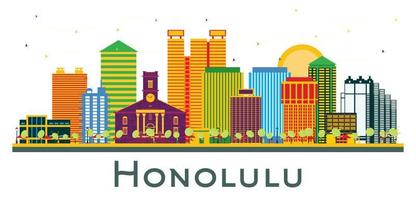 honolulu hawaii city skyline mit farbigen gebäuden isoliert auf weiß. vektor