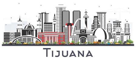 tijuana mexiko city skyline mit farbigen gebäuden isoliert auf weiß. vektor