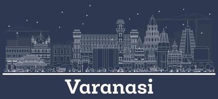 skizzieren sie die skyline der stadt varanasi indien mit weißen gebäuden. vektor