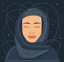 Porträt einer mystischen jungen muslimischen Frau im Hijab im Kosmos. Vektor-Illustration. Weltraumporträt. vektor