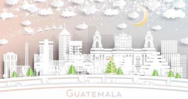 guatemala stad horisont i papper skära stil med snöflingor, måne och neon krans. vektor