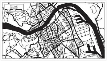 linz österreich stadtplan in schwarz-weißer farbe im retro-stil. Übersichtskarte. vektor