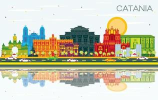 catania Italien stad horisont med Färg byggnader, blå himmel och reflektioner. vektor