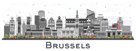 brüssel belgien stadtsilhouette mit farbigen gebäuden isoliert auf weiß. vektor