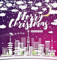 weihnachtsflyer mit tokyo japan city skyline im papierschnittstil. vektor