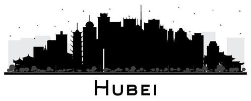 Hubei-Provinz in China. Skyline-Silhouette der Stadt mit schwarzen Gebäuden isoliert auf weiß. vektor