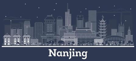 översikt nanjing Kina stad horisont med vit byggnader. vektor